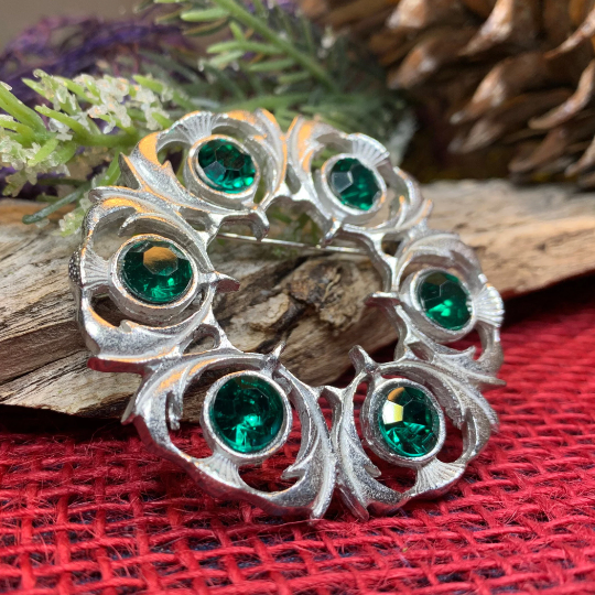 Crystal Celtic Thistle Brooch - Handmade in Scotland