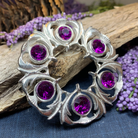Crystal Celtic Thistle Brooch - Handmade in Scotland