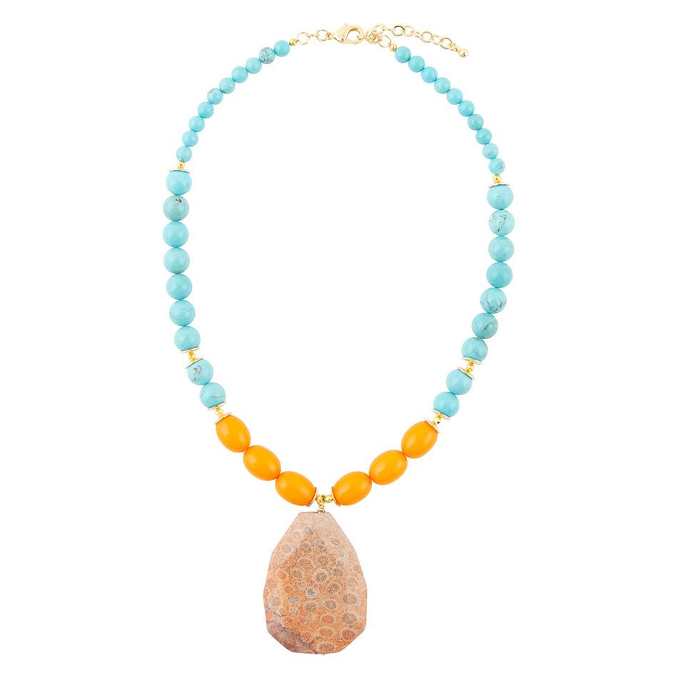 Apricot Fossil Blue Magnesite Golden Pendant Necklace | Necklace | Wiccan Center