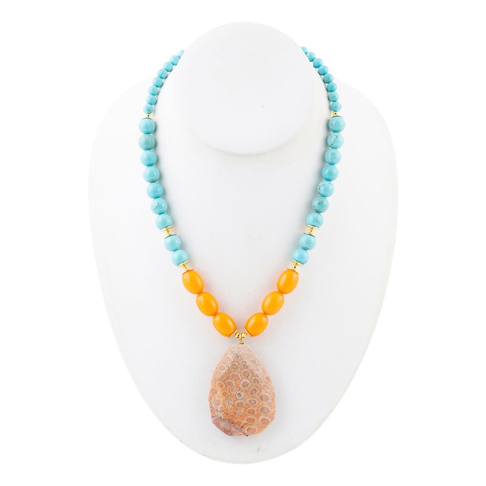 Apricot Fossil Blue Magnesite Golden Pendant Necklace | Necklace | Wiccan Center