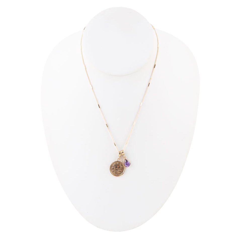 Aquarius - Zodiac Purple Amethyst Golden Charm Necklace | Necklaces | Wiccan Center