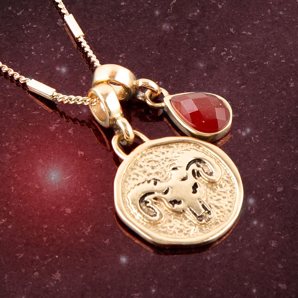 Aries - Zodiac Red Carnelian Golden Charm Necklace | Necklaces | Wiccan Center