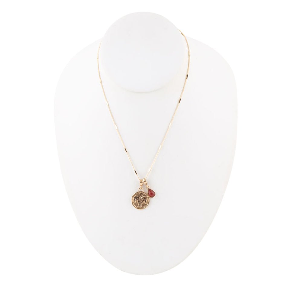 Aries - Zodiac Red Carnelian Golden Charm Necklace | Necklaces | Wiccan Center