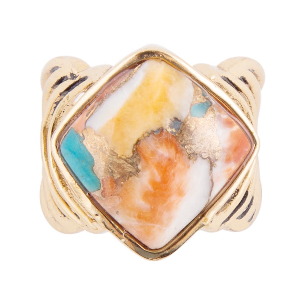 Arrows Blue Turquoise and Orange Spiny Oyster Matrix Golden Ring | Rings | Wiccan Center