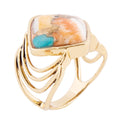 Arrows Blue Turquoise and Orange Spiny Oyster Matrix Golden Ring | Rings | Wiccan Center