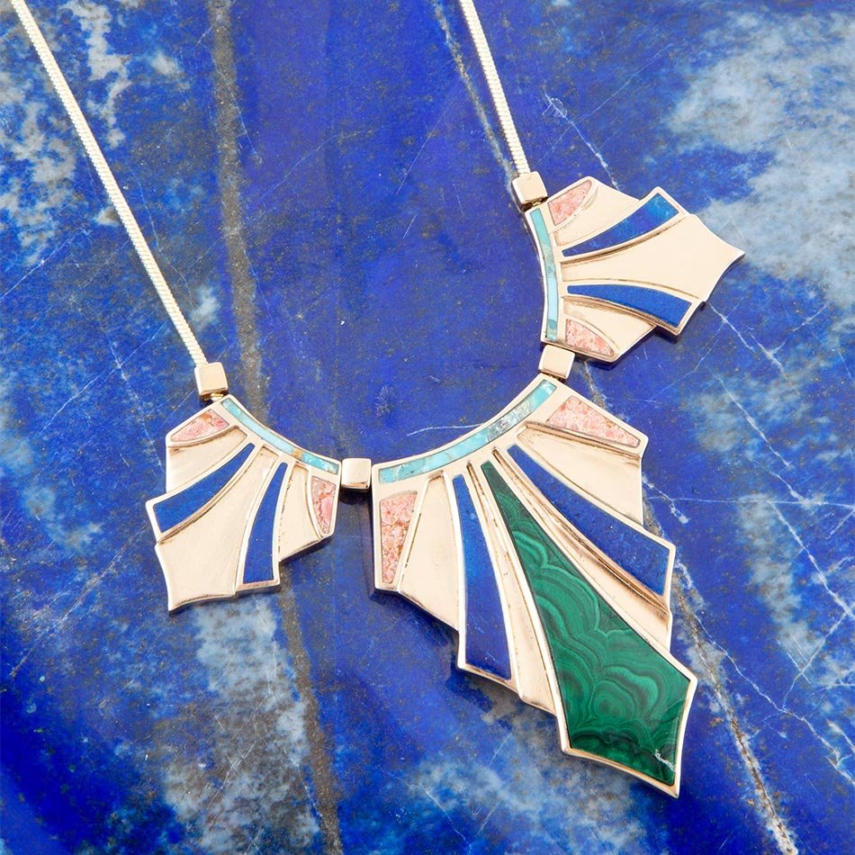 Art Deco Colorful Inlaid Golden Statement Necklace | Necklaces | Wiccan Center