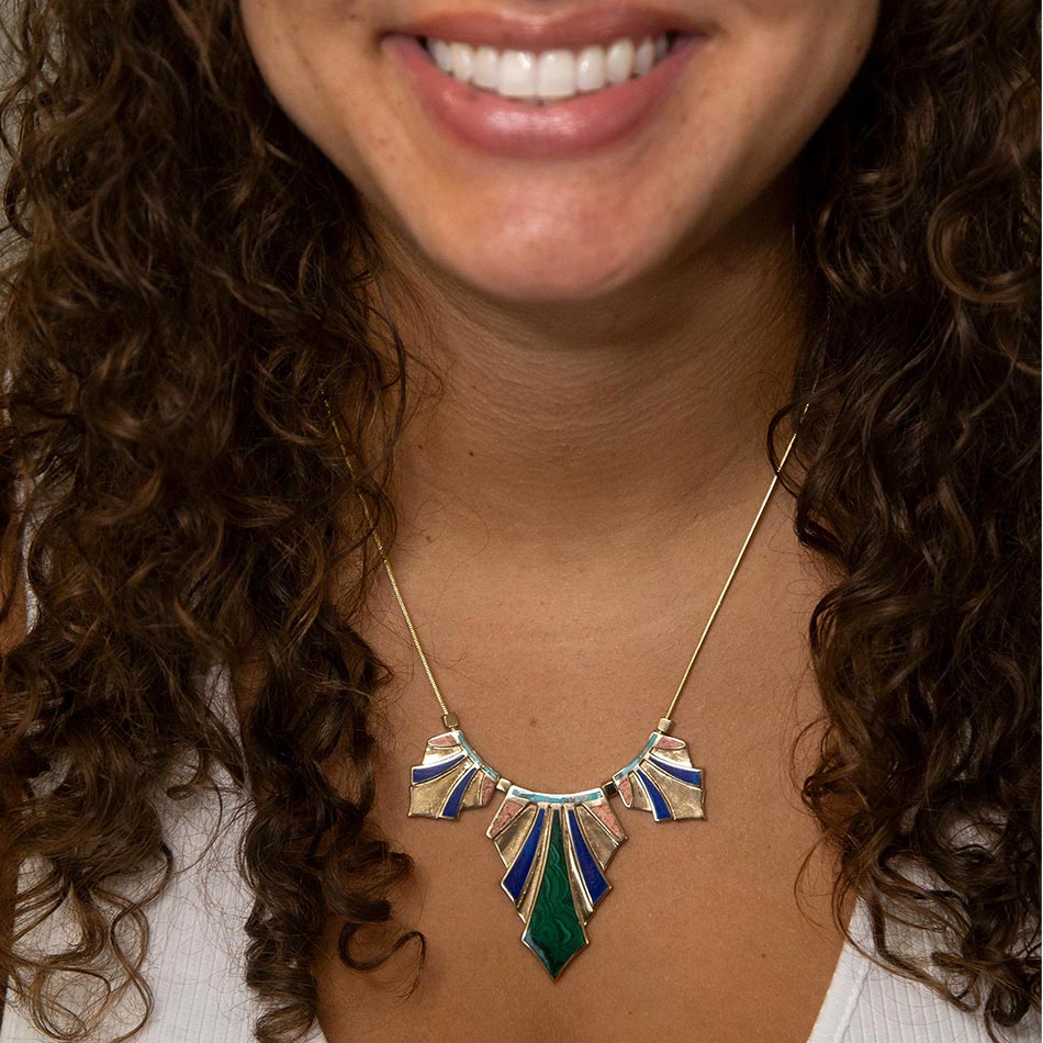 Art Deco Colorful Inlaid Golden Statement Necklace | Necklaces | Wiccan Center