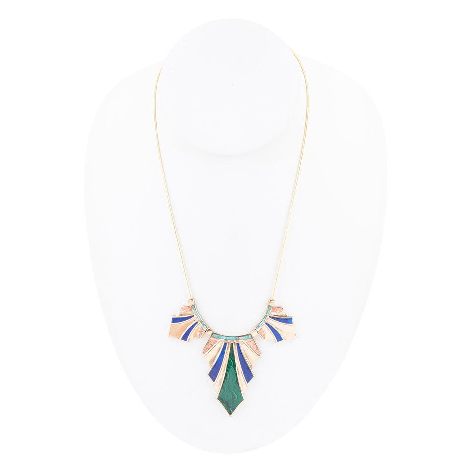 Art Deco Colorful Inlaid Golden Statement Necklace | Necklaces | Wiccan Center