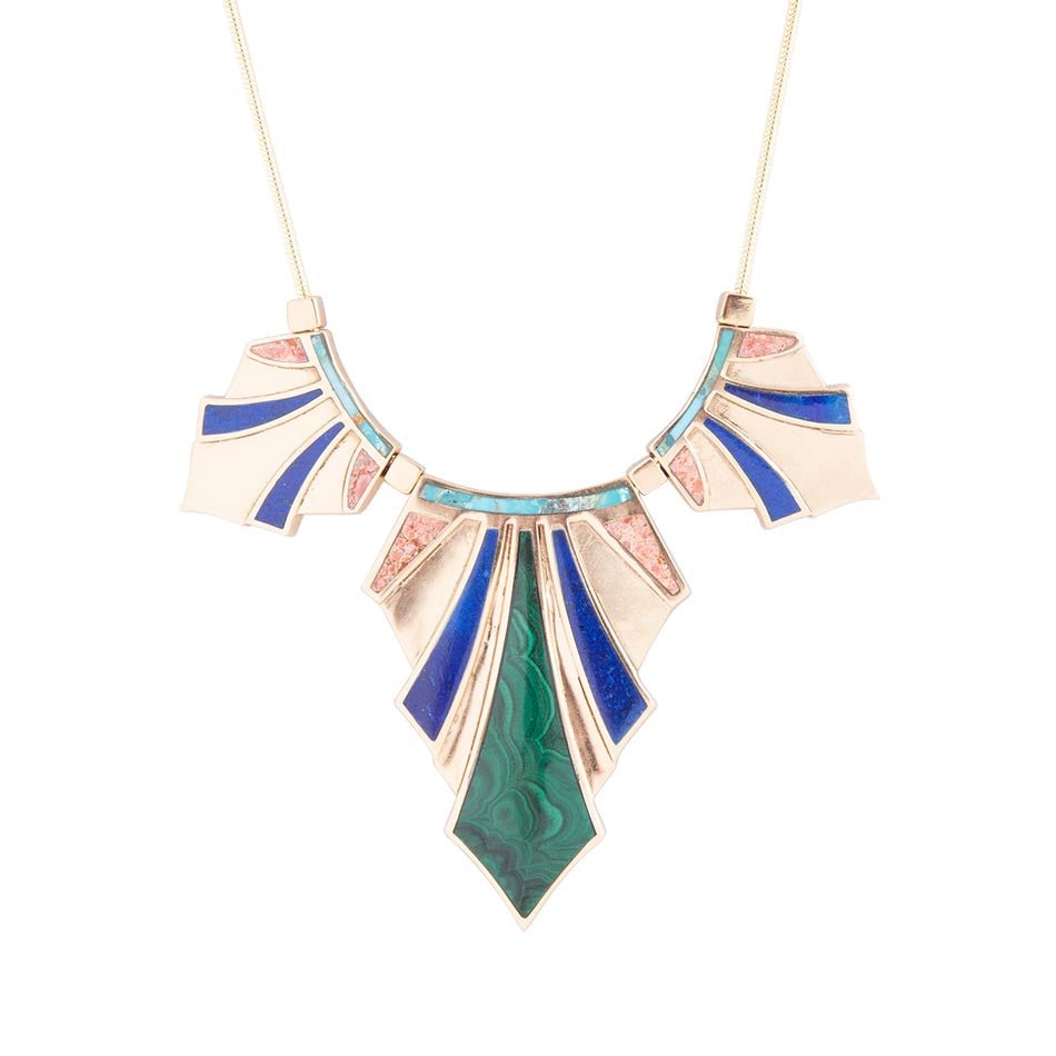 Art Deco Colorful Inlaid Golden Statement Necklace | Necklaces | Wiccan Center