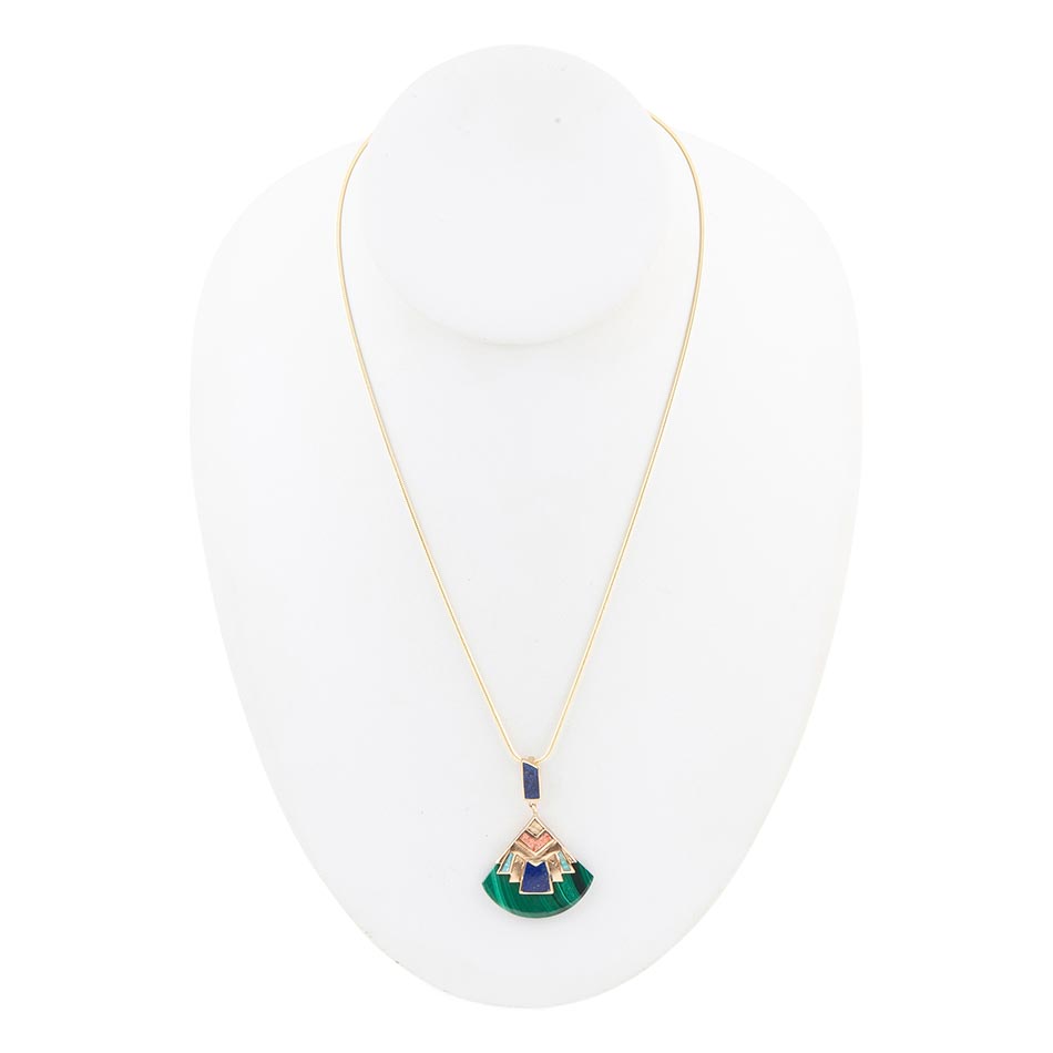 Art Deco Colorful Inlay Golden Pendant Necklace | Necklaces | Wiccan Center