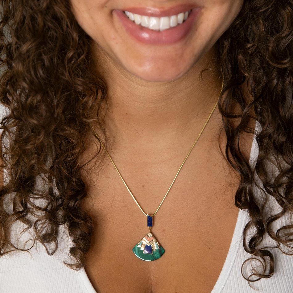 Art Deco Colorful Inlay Golden Pendant Necklace | Necklaces | Wiccan Center
