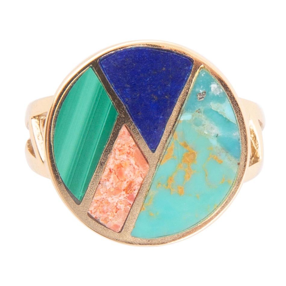 Art Deco Colorful Inlay Golden Ring | Rings | Wiccan Center