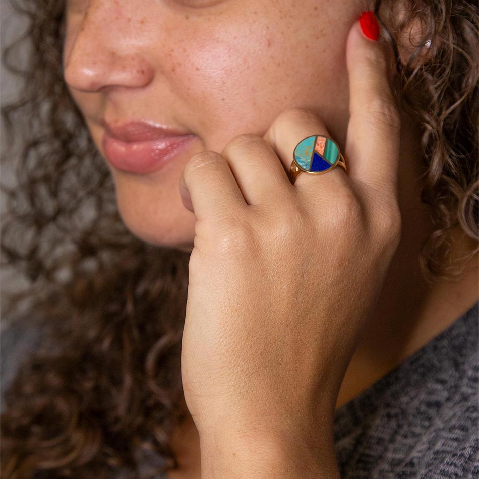 Art Deco Colorful Inlay Golden Ring | Rings | Wiccan Center