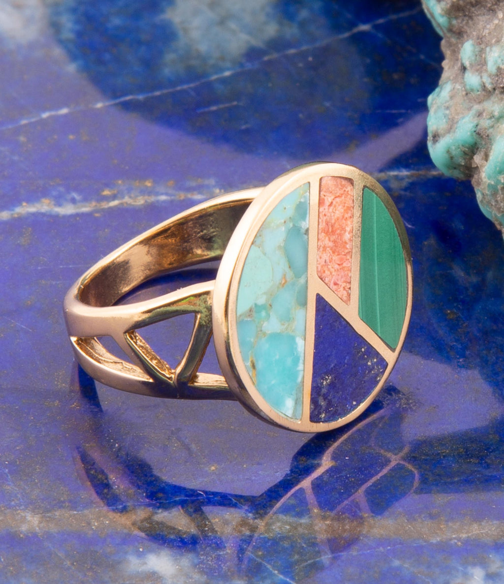 Art Deco Colorful Inlay Golden Ring | Rings | Wiccan Center