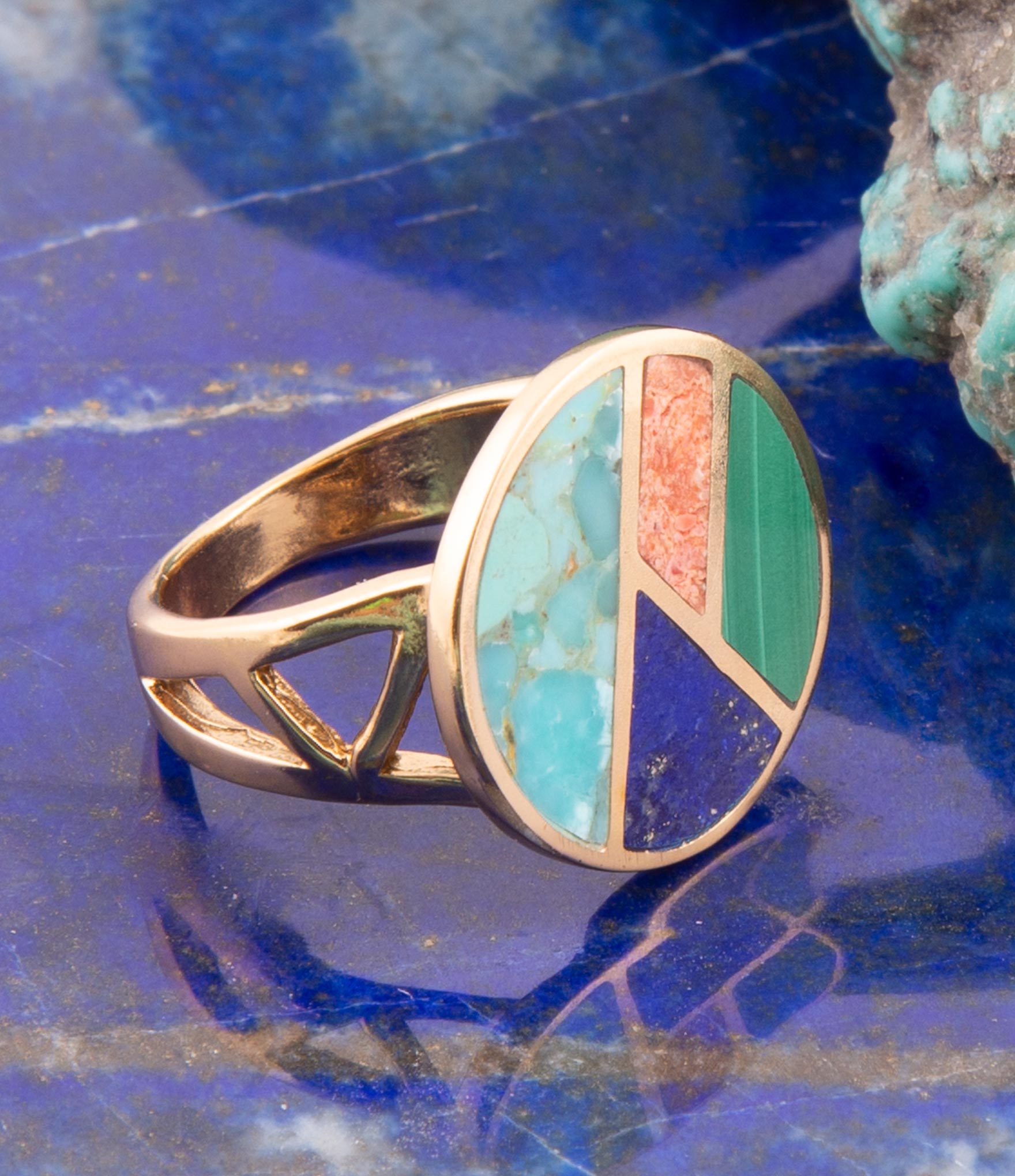 Art Deco Colorful Inlay Golden Ring | Rings | Wiccan Center