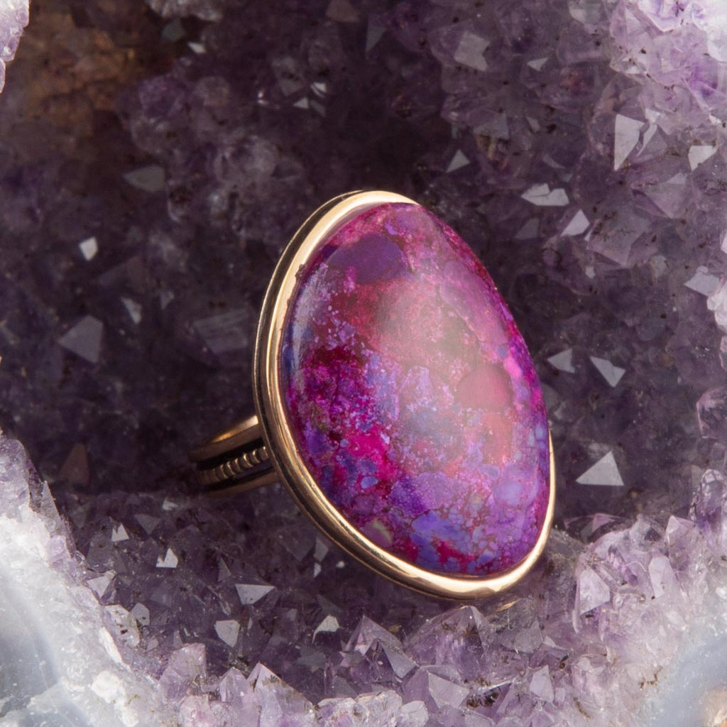 Aruba Purple Turquoise Golden Statement Ring | Rings | Wiccan Center