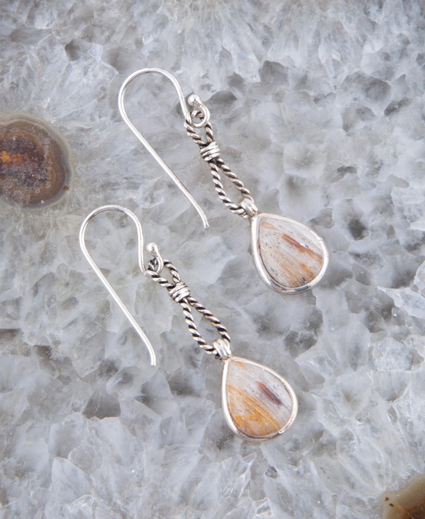 Astro Grey Wood Opal and Sterling Silver Drop Earrings | Earrings | Wiccan Center