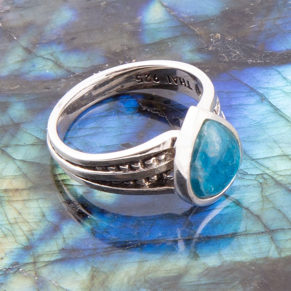 Astro Teardrop Blue Apatite and Sterling Silver Ring | Rings | Wiccan Center