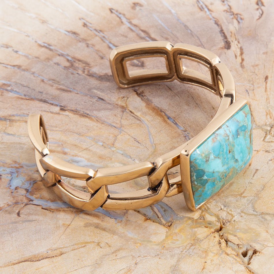 Athena Blue Turquoise Golden Cuff Bracelet | Bracelets | Wiccan Center