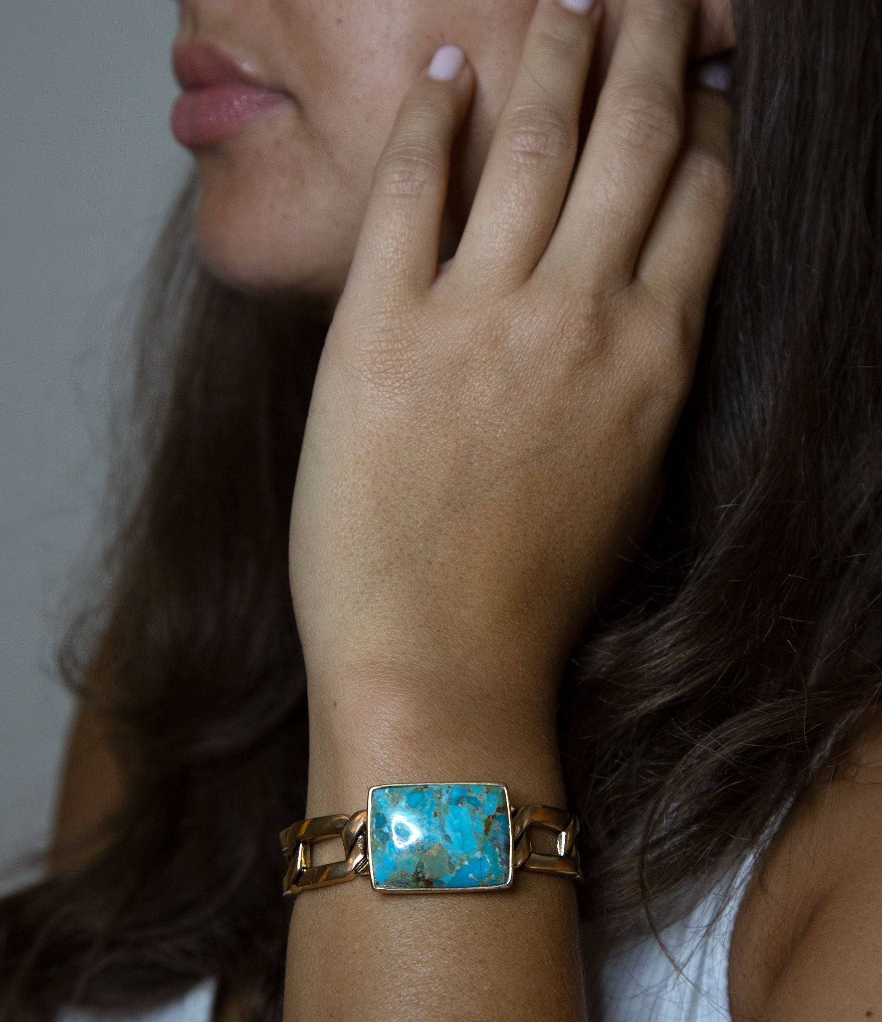 Athena Blue Turquoise Golden Cuff Bracelet | Bracelets | Wiccan Center