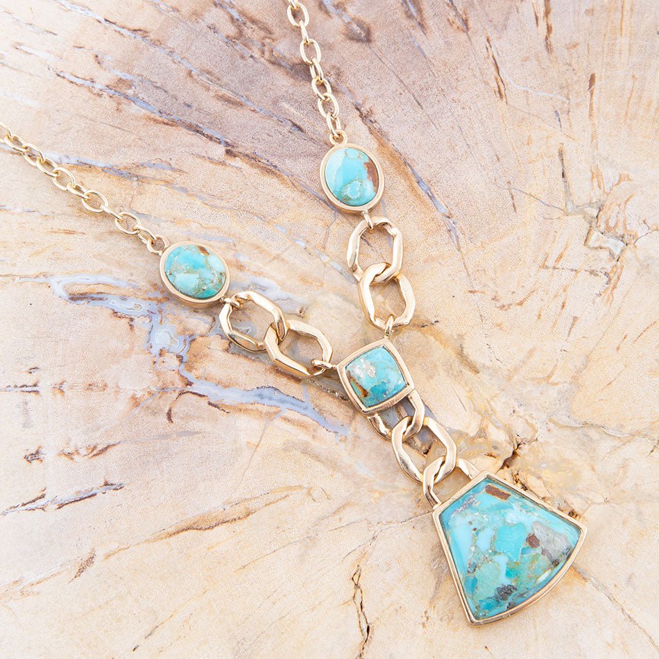 Athena Blue Turquoise Golden Y Neck Necklace | Necklaces | Wiccan Center