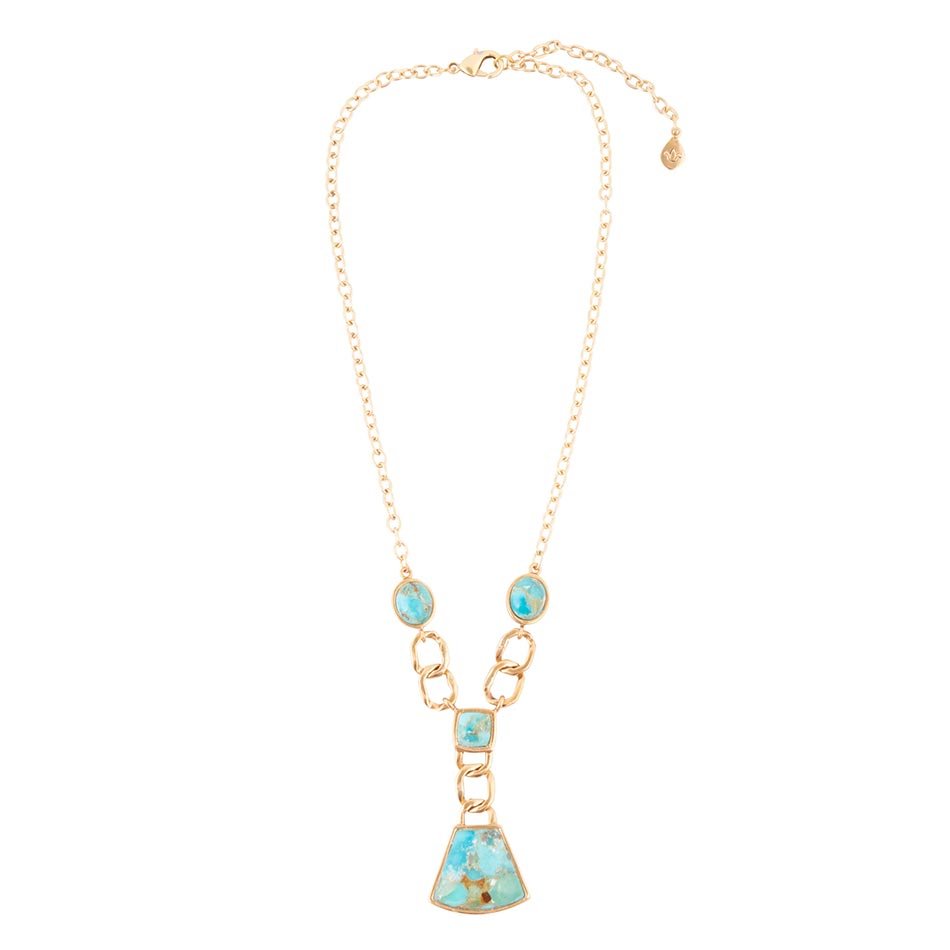 Athena Blue Turquoise Golden Y Neck Necklace | Necklaces | Wiccan Center