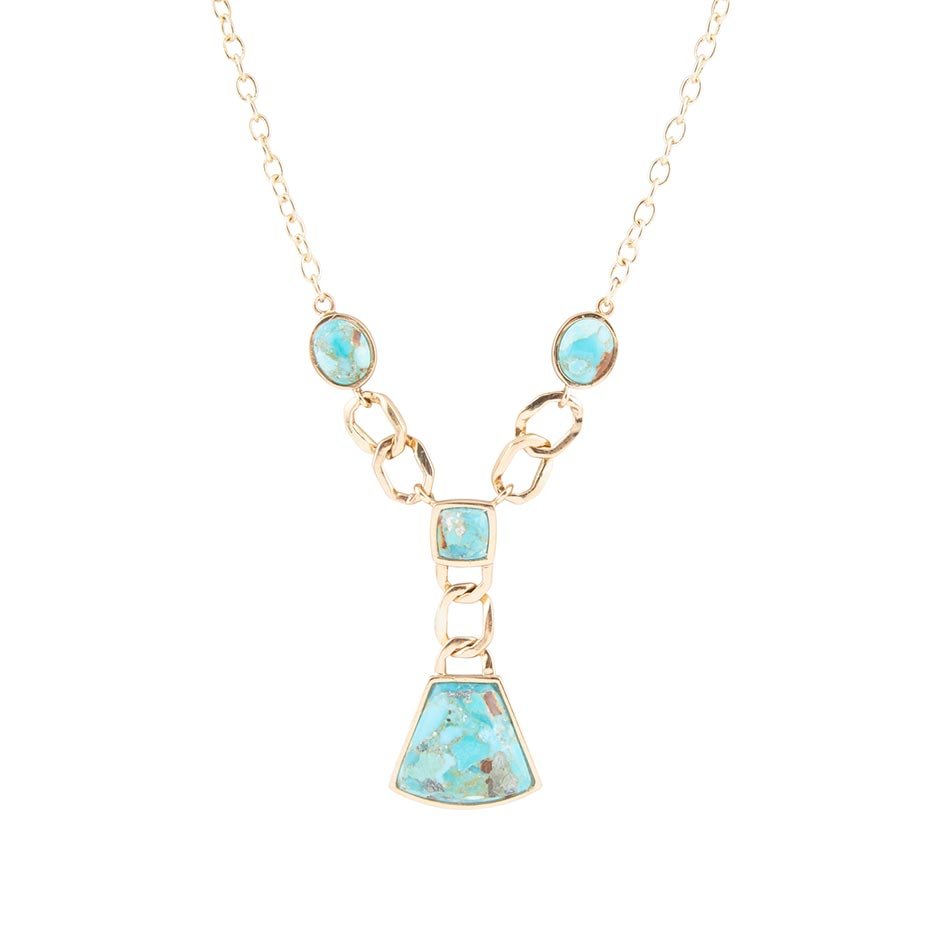 Athena Blue Turquoise Golden Y Neck Necklace | Necklaces | Wiccan Center