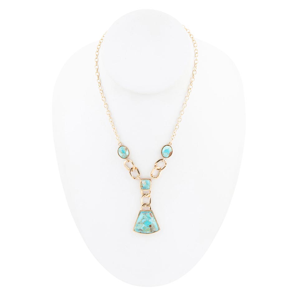 Athena Blue Turquoise Golden Y Neck Necklace | Necklaces | Wiccan Center