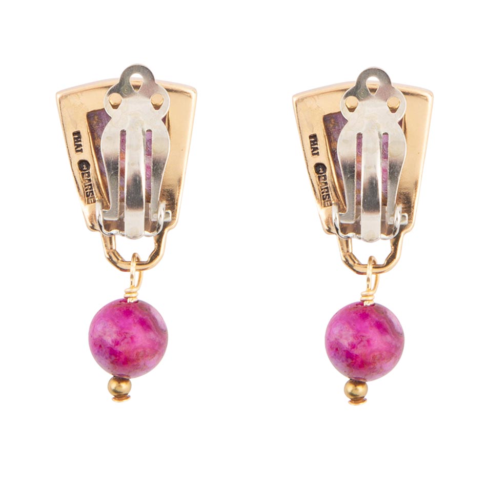 Athena Pink Spiny Oyster Matrix Golden Clip Earrings | Earrings | Wiccan Center