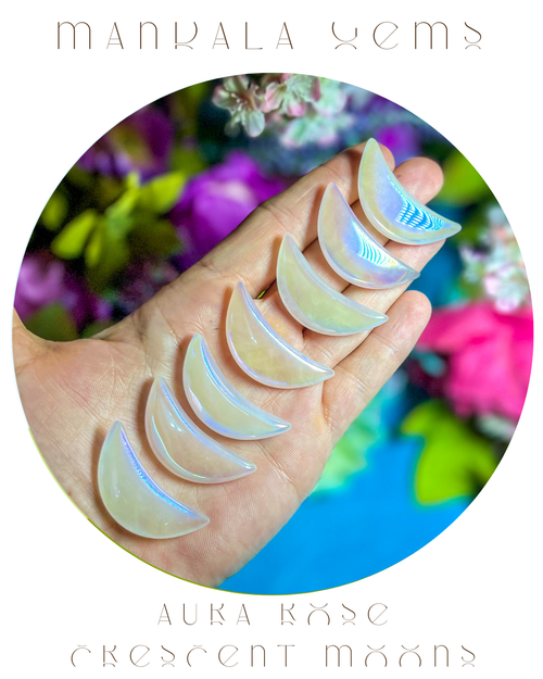 1 1/2" Pink Rose Quartz AURA Crescent MOON | | Wiccan Center