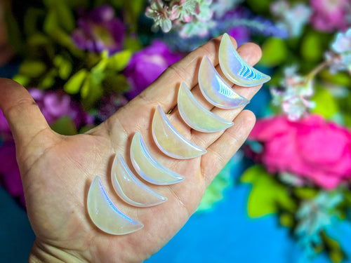 1 1/2" Pink Rose Quartz AURA Crescent MOON | | Wiccan Center