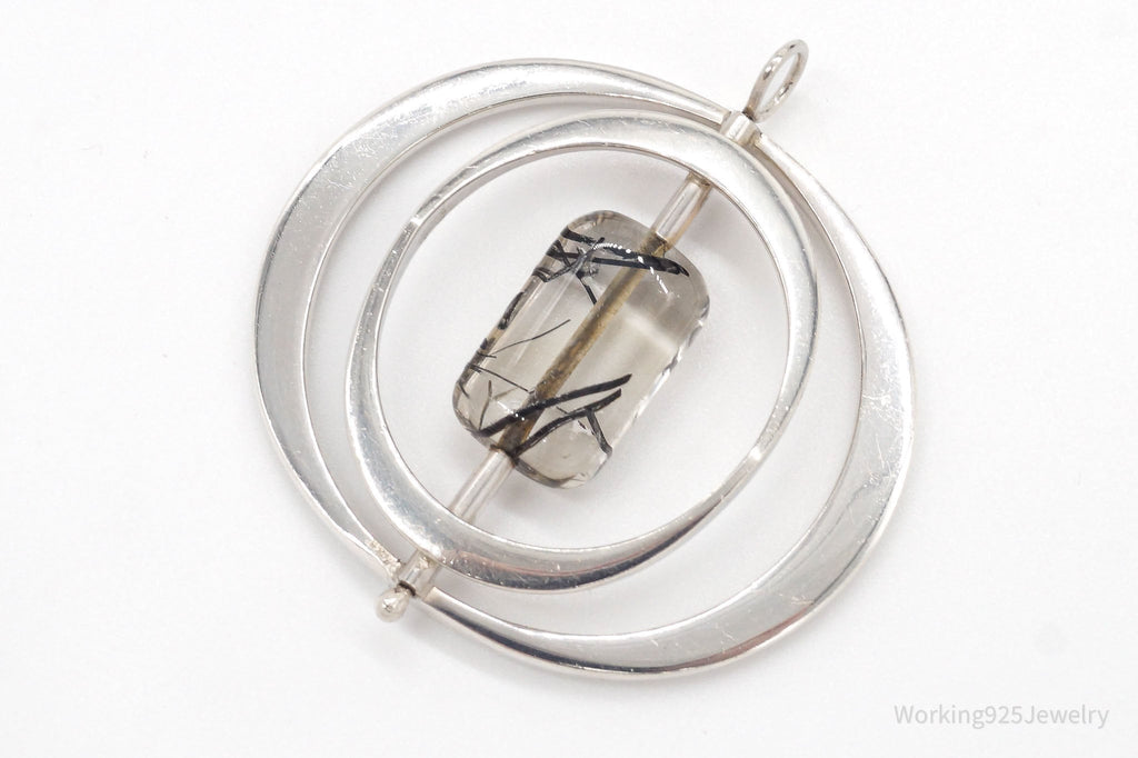 Large Vintage Black Rutilated Quartz Modernist Silver Necklace Pendant | Jewelry > Necklaces > Pendants | Wiccan Center