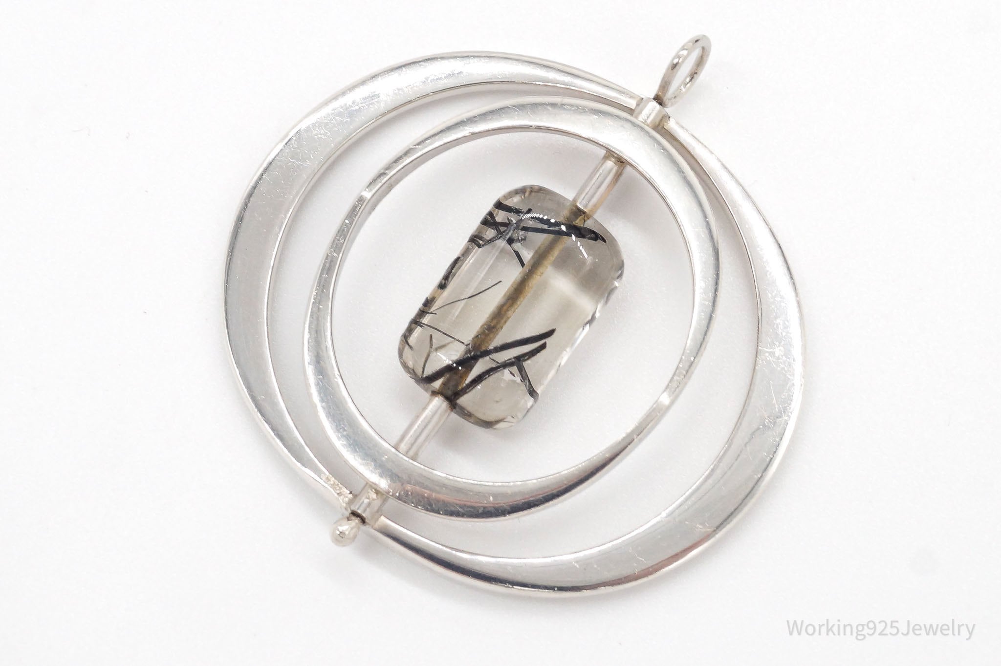 Large Vintage Black Rutilated Quartz Modernist Silver Necklace Pendant | Jewelry > Necklaces > Pendants | Wiccan Center