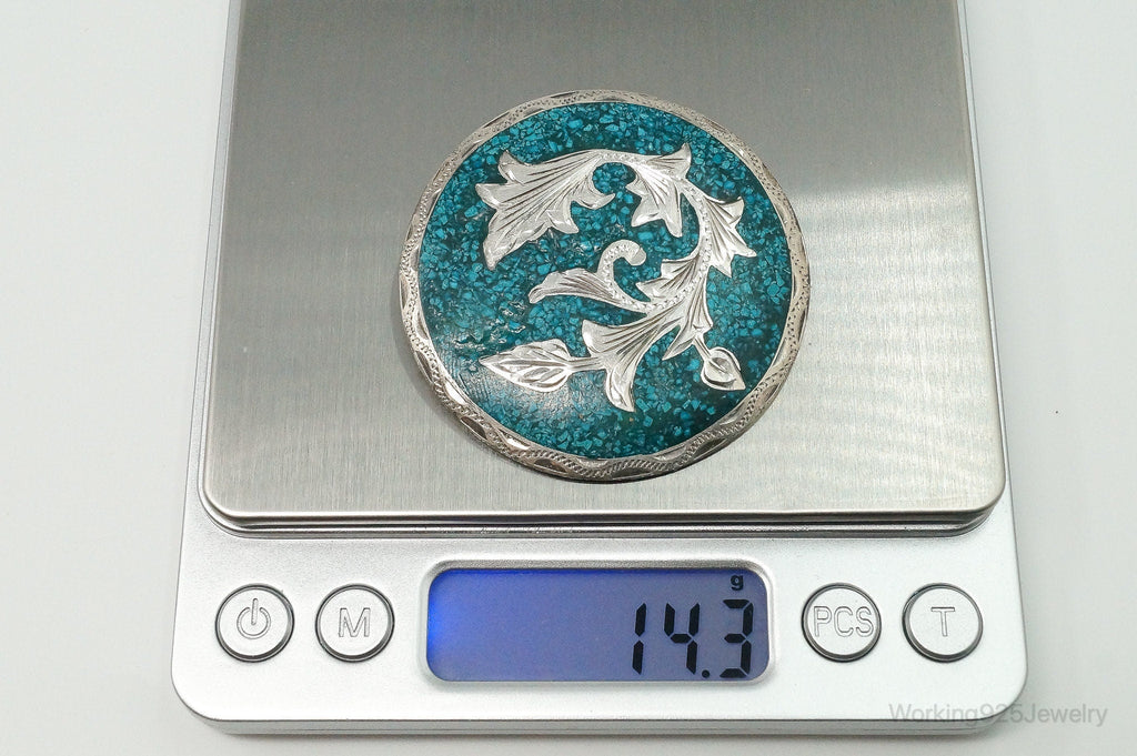 Vintage Mexico Handmade Crushed Turquoise Sterling Silver Pendant Pin | Jewelry > Necklaces > Pendants | Wiccan Center