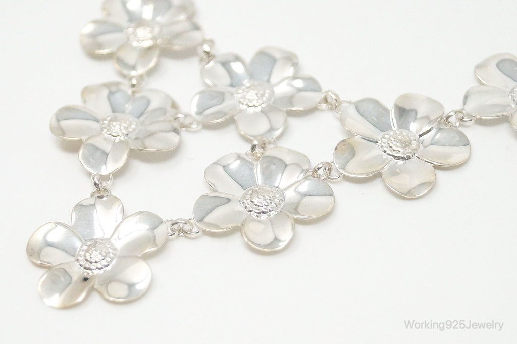 Vintage Italian Designer Paola Valentini Flowers Bib Sterling Silver Necklace | Jewelry > Necklaces > Pendants | Wiccan Center