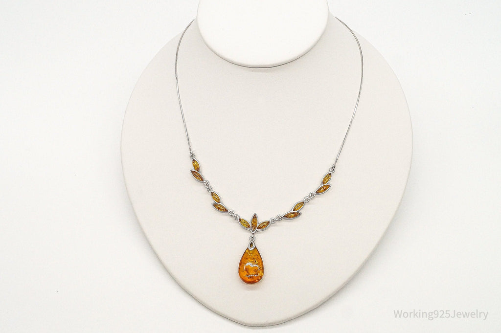 Vintage Designer Amber Sterling Silver Necklace | Jewelry > Necklaces > Pendants | Wiccan Center