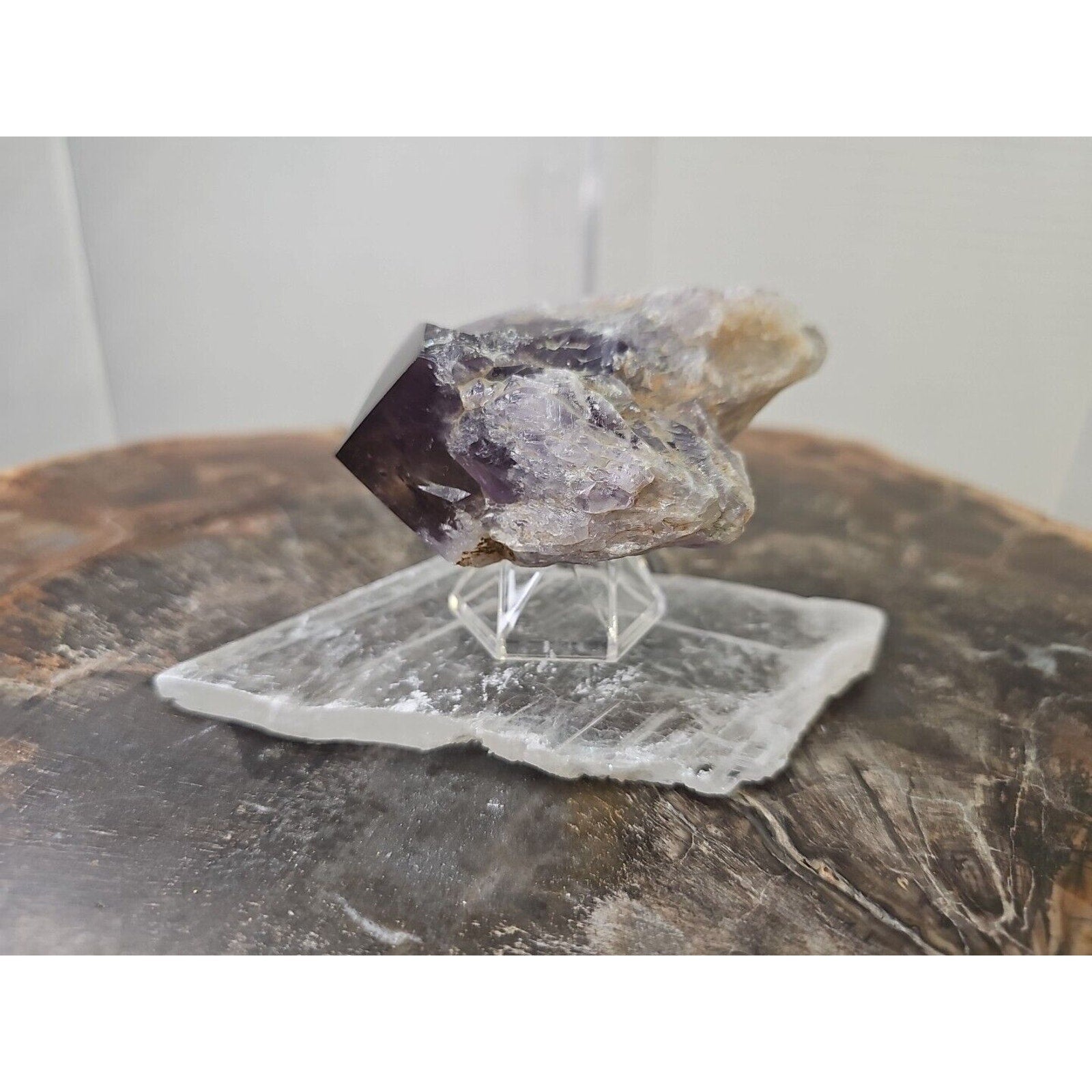 Amethyst Crystal Point with Selenite Base — 209g, Brazil | CrystalCloud Company | Crystal Points & Towers | Wiccan Center