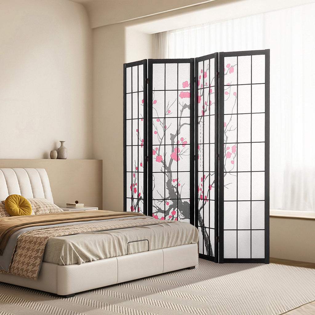 4 Panel Wood Japanese Room Divider Screen for Room Separation Home Office Restaurant & Bedroom | Screens and Partitions | Wiccan Center