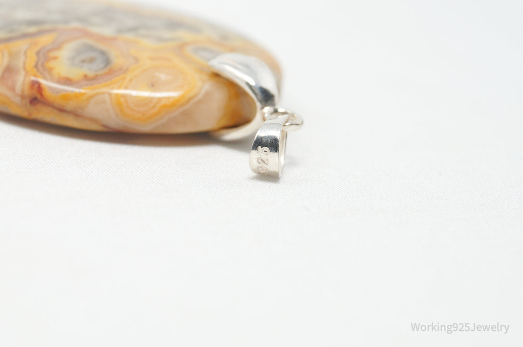 Vintage Large Orange Lace Agate Sterling Silver Necklace Pendant | Jewelry > Necklaces > Pendants | Wiccan Center