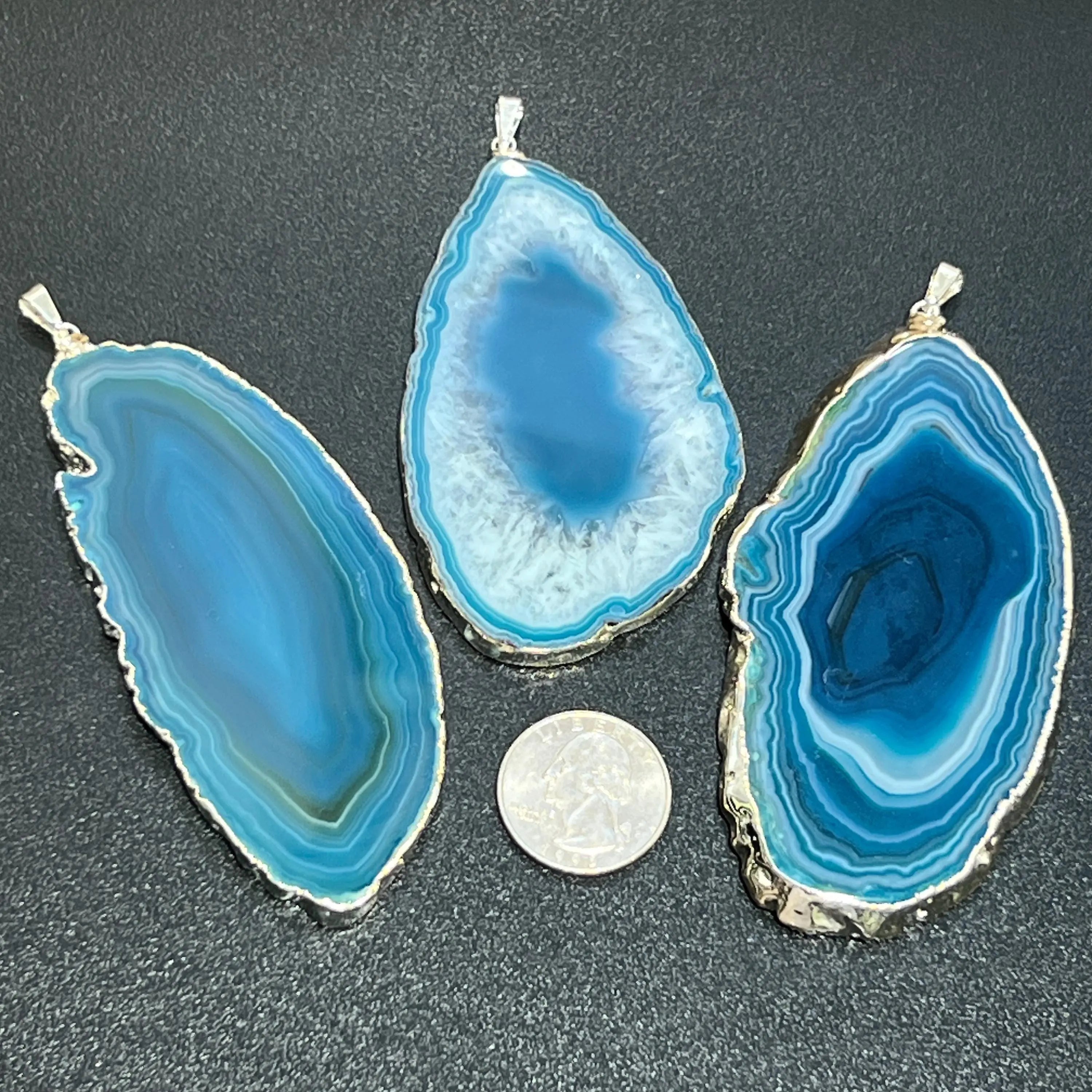 Large Teal Agate Slice Pendant (Silver Plated Edges) Wholesale | Craft Supplies & Tools > Beads, Gems & Cabochons > Charms & Pendants > Pendants | Wiccan Center