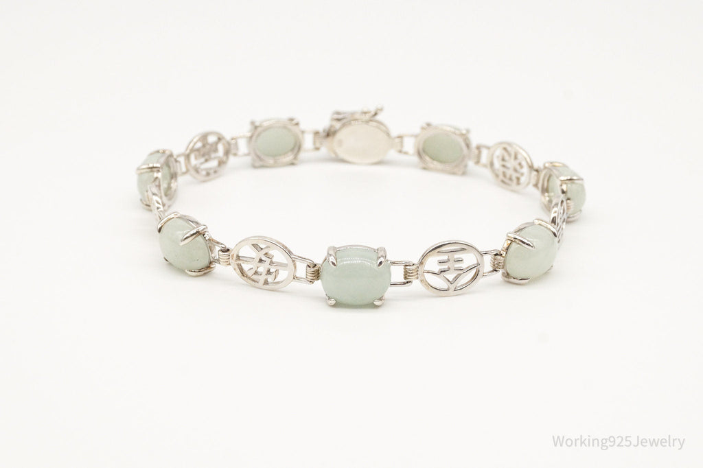 Vintage Jade Good Fortune Sterling Silver Bracelet | Jewelry > Bracelets | Wiccan Center