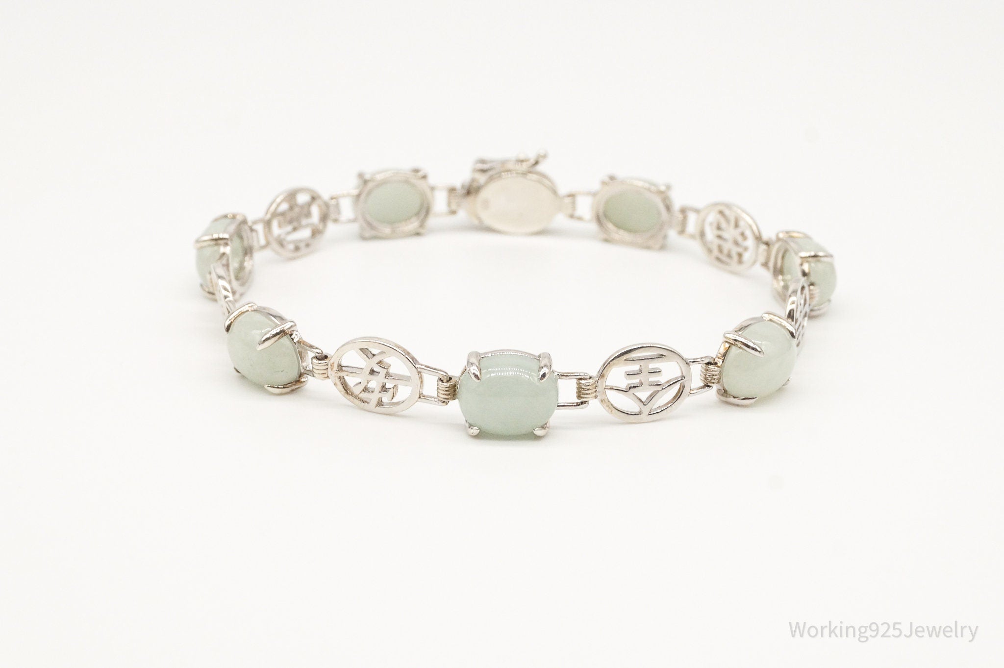 Vintage Jade Good Fortune Sterling Silver Bracelet | Jewelry > Bracelets | Wiccan Center