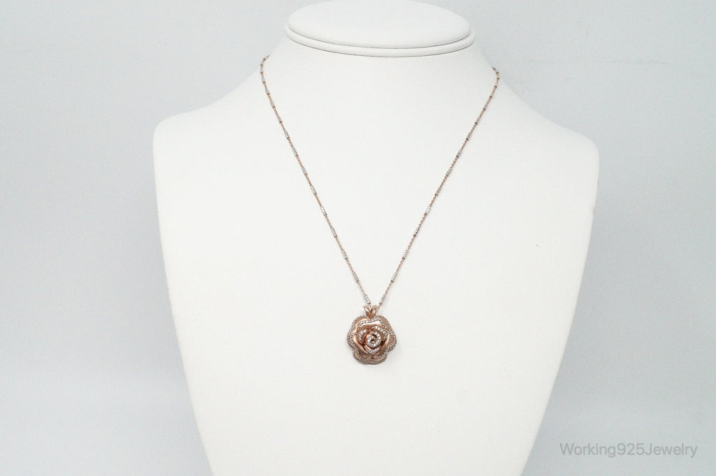 Vintage Cubic Zirconia Rose Gold Vermeil Sterling Silver Flower Necklace | Jewelry > Necklaces > Pendants | Wiccan Center