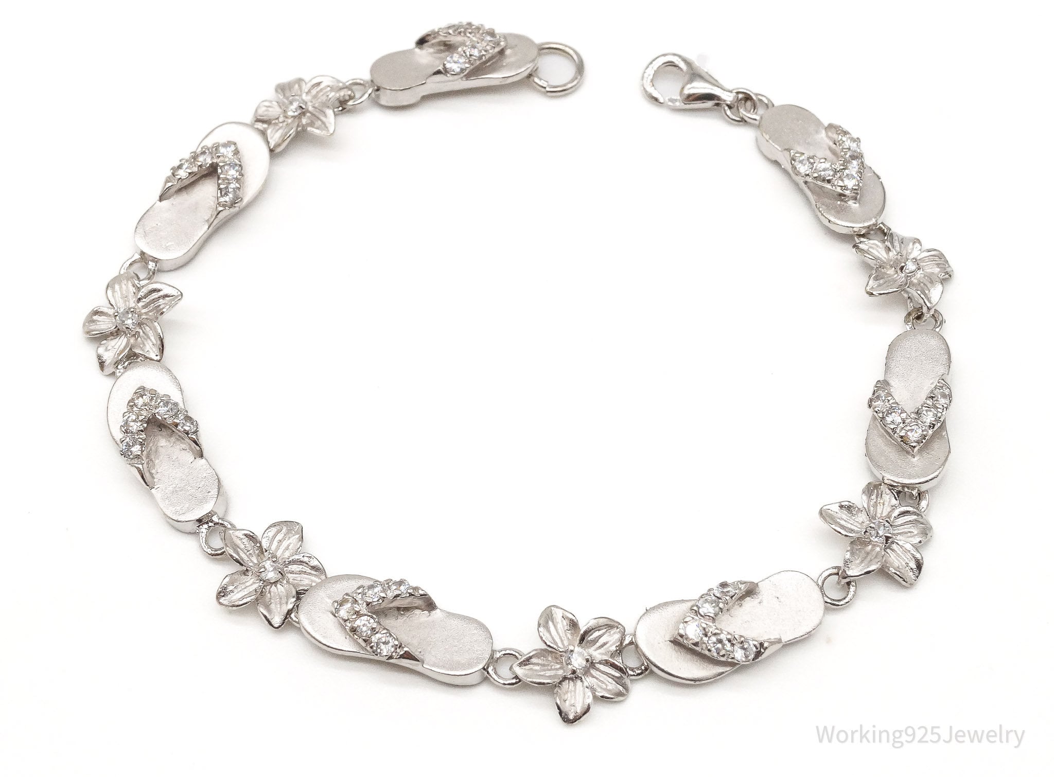 Vintage Cubic Zirconia Sandals & Flowers Sterling Silver Bracelet | Jewelry > Bracelets | Wiccan Center