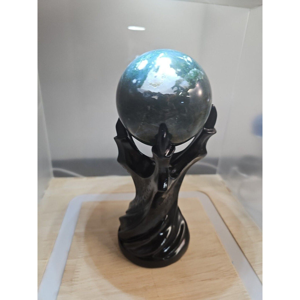 Water Grass Agate Sphere with Stand — 871g, Natural Polished Crystal Ball | CrystalCloud Company