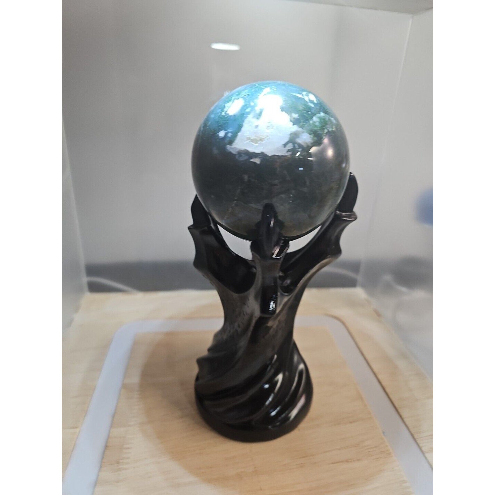 Water Grass Agate Sphere with Stand — 871g, Natural Polished Crystal Ball | CrystalCloud Company