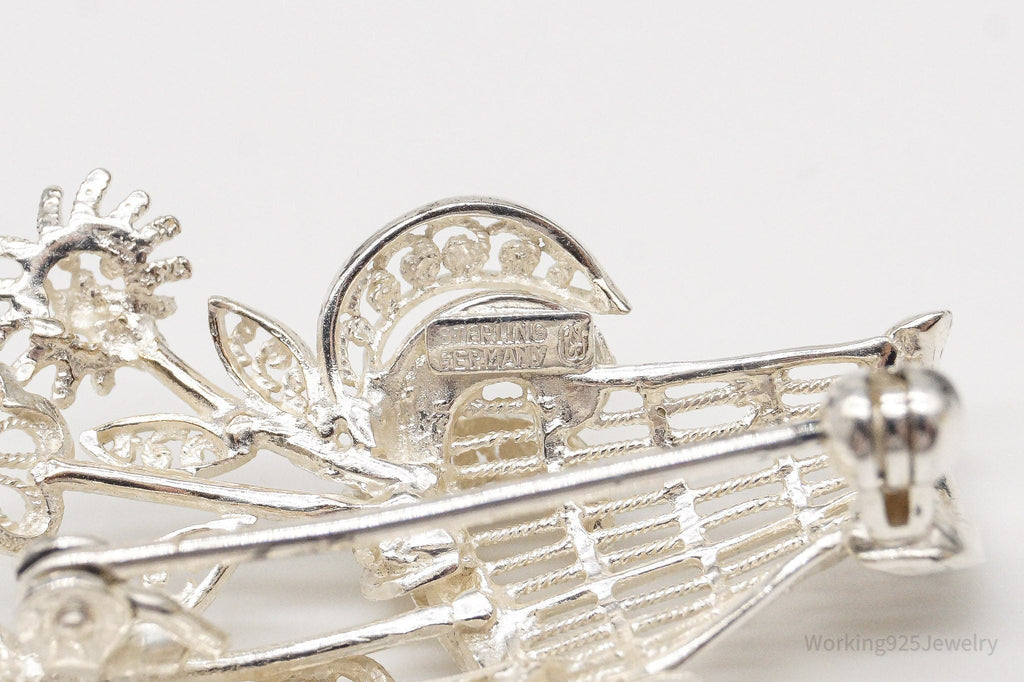 Vintage Mid Century German Sterling Silver Flower Basket Brooch Pin | Jewelry > Brooches, Pins & Clips | Wiccan Center