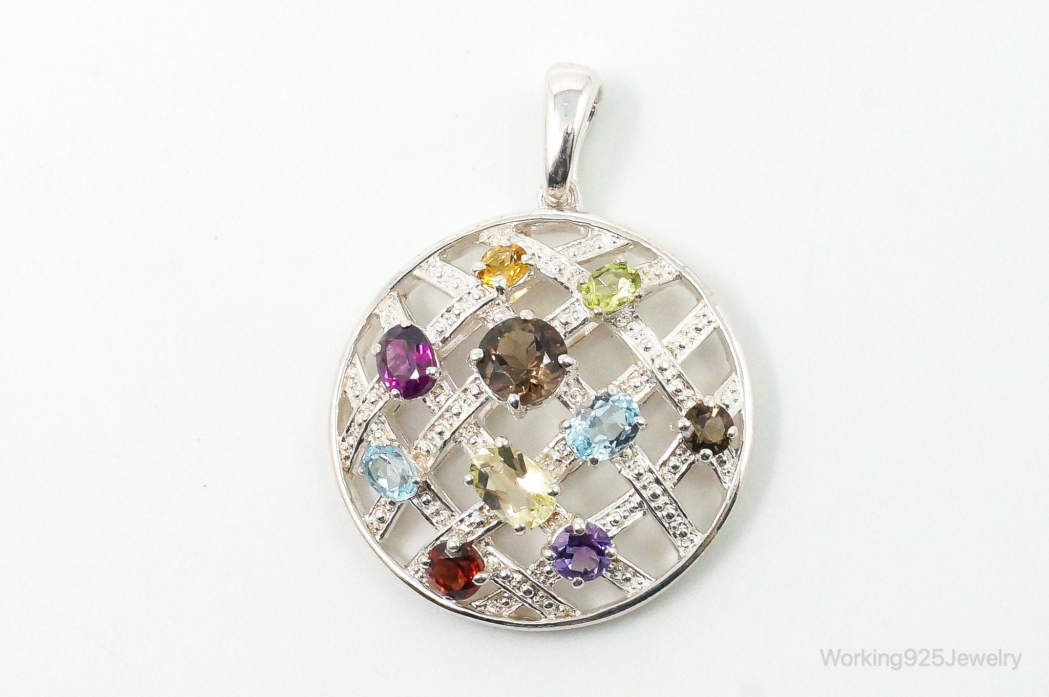 Vintage Multi Gemstone Sterling Silver Necklace Pendant | Jewelry > Necklaces > Pendants | Wiccan Center