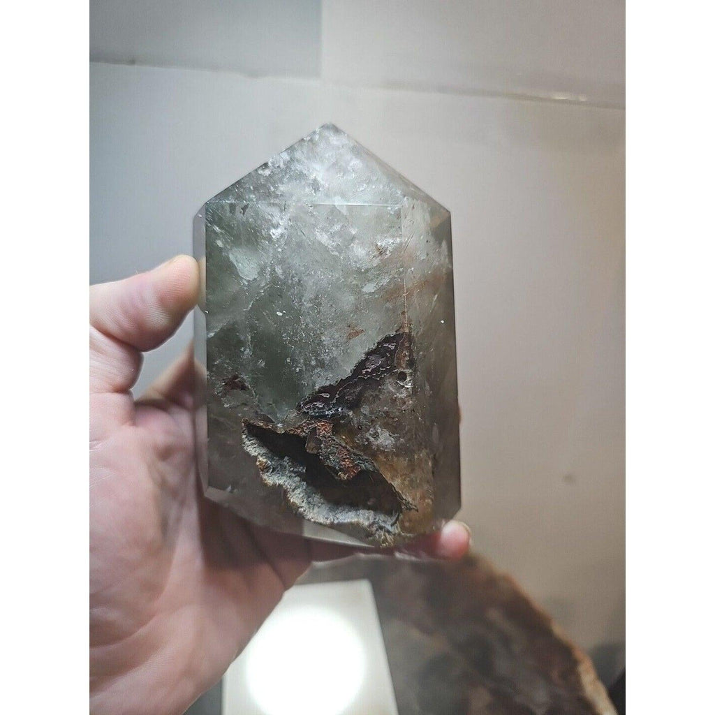 Green Ghost Phantom Quartz Crystal Obelisk — 1.73 lbs, Madagascar | CrystalCloud Company | Crystal Points & Towers | Wiccan Center