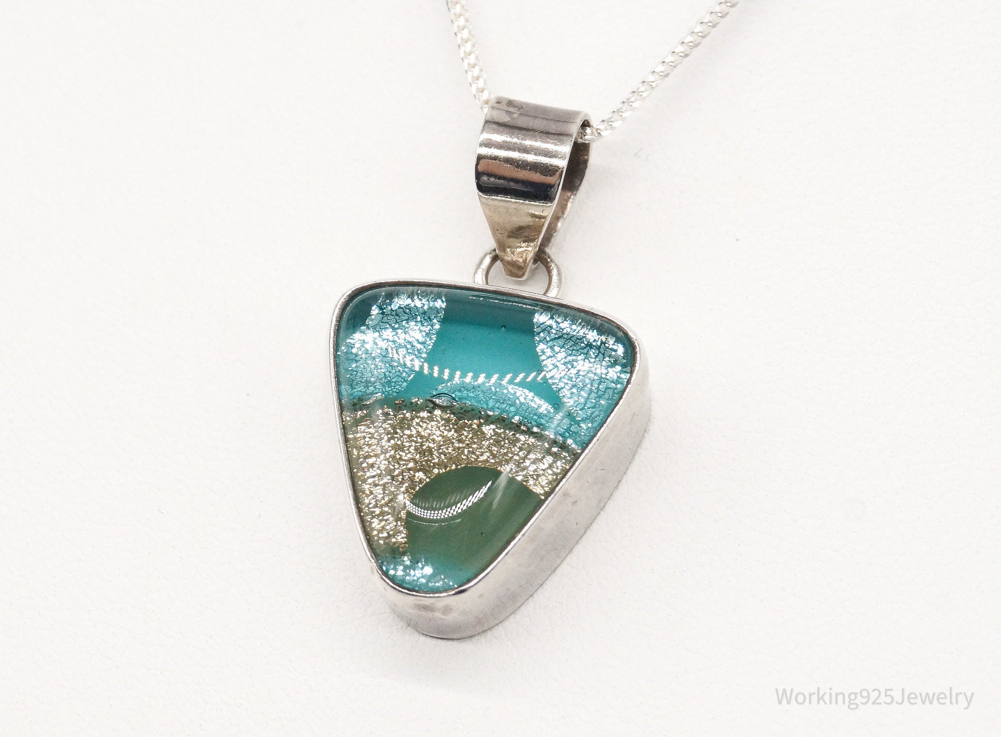 Vintage Dichroic Glass Sterling Silver Necklace | Jewelry > Necklaces > Pendants | Wiccan Center